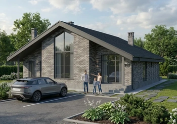Проект одноэтажного дома 151 м²  м из газобетона с террасой