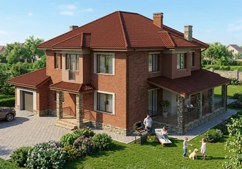 Проект двухэтажного дома с цоколем 238 м² из газобетона