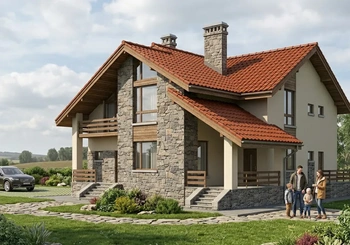 Проект дома с мансардой и цокольным этажом 260 м² из кирпича